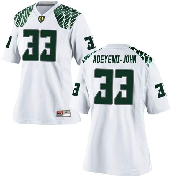 Oregon Ducks Women's #33 Jordan Adeyemi-John Football College Game White Jersey VYQ88O7P