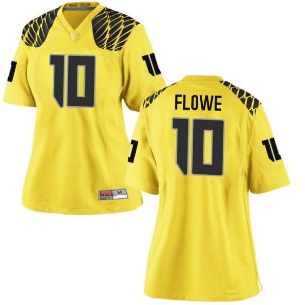 Oregon Ducks Women's #10 Justin Flowe Football College Game Gold Jersey RJY35O4U