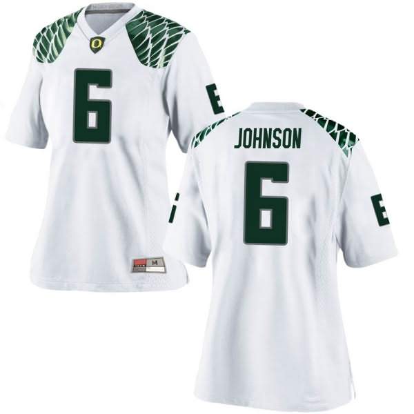 Oregon Ducks Women's #6 Juwan Johnson Football College Game White Jersey PKA14O1F