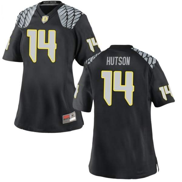 Oregon Ducks Women's #14 Kris Hutson Football College Game Black Jersey HDA12O6W