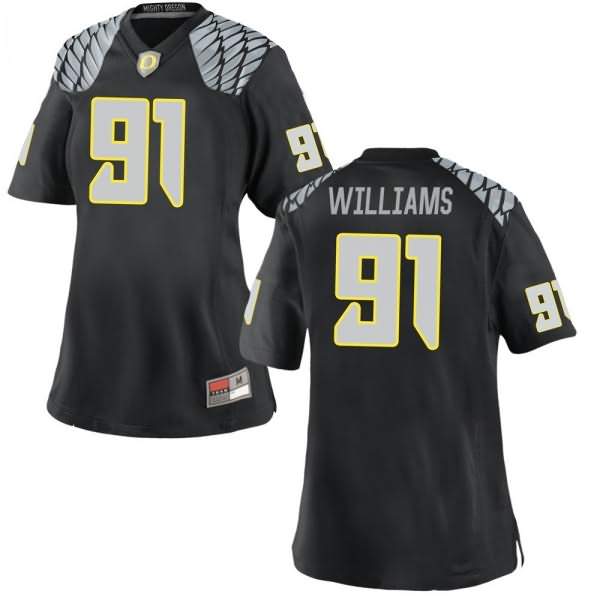 Oregon Ducks Women's #91 Kristian Williams Football College Game Black Jersey GHC63O0M