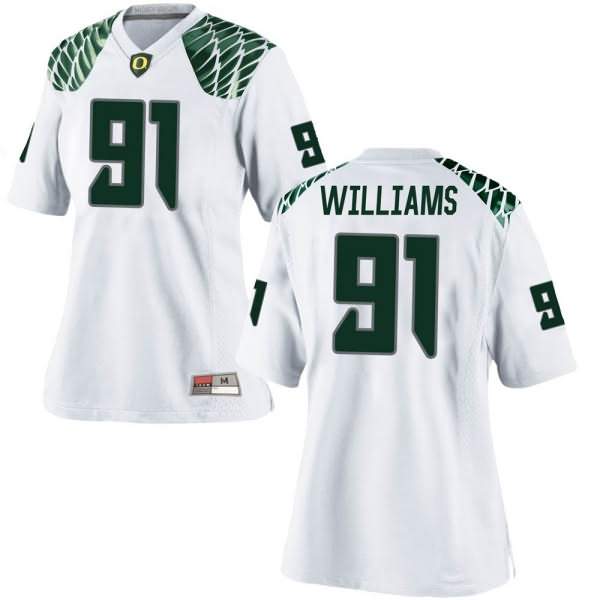 Oregon Ducks Women's #91 Kristian Williams Football College Game White Jersey GLL30O4O