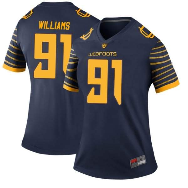 Oregon Ducks Women's #91 Kristian Williams Football College Legend Navy Jersey IFK68O3J