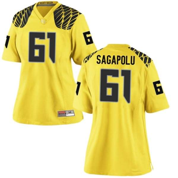 Oregon Ducks Women's #61 Logan Sagapolu Football College Replica Gold Jersey LKS88O0Q