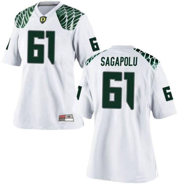 Oregon Ducks Women's #61 Logan Sagapolu Football College Replica White Jersey OLM38O3R