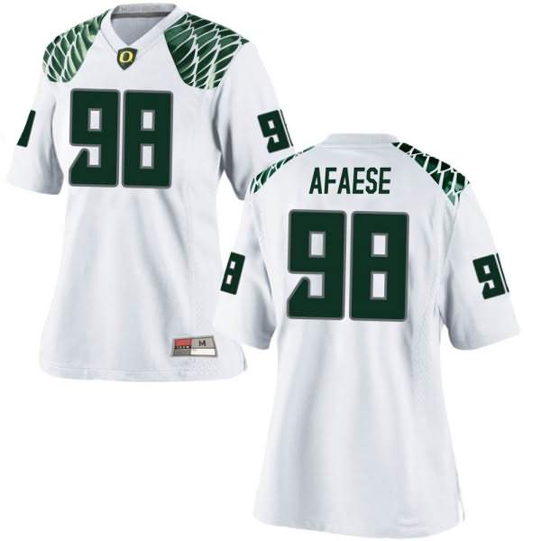 Oregon Ducks Women's #98 Maceal Afaese Football College Replica White Jersey RDB81O2B