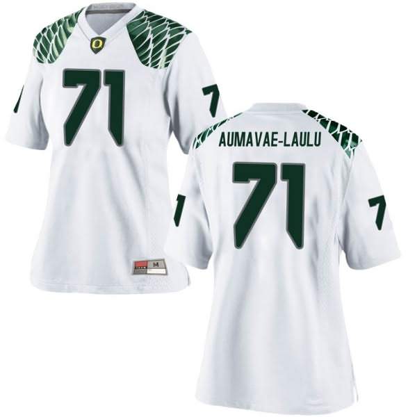 Oregon Ducks Women's #71 Malaesala Aumavae-Laulu Football College Replica White Jersey DKQ65O6D