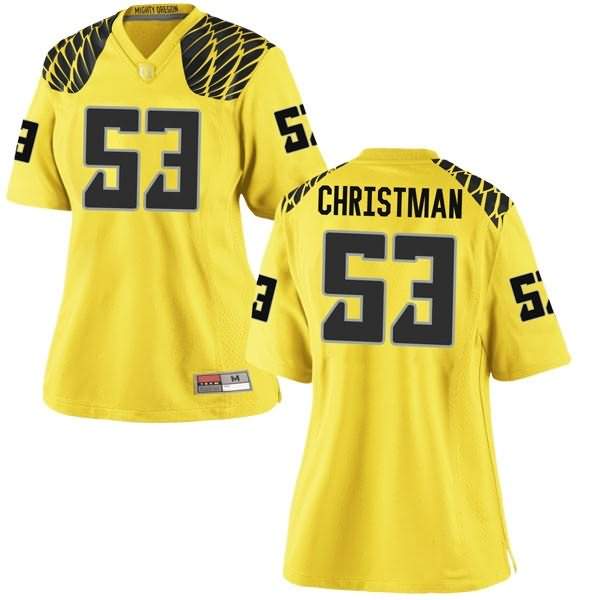 Oregon Ducks Women's #53 Matt Christman Football College Replica Gold Jersey BWK81O4B