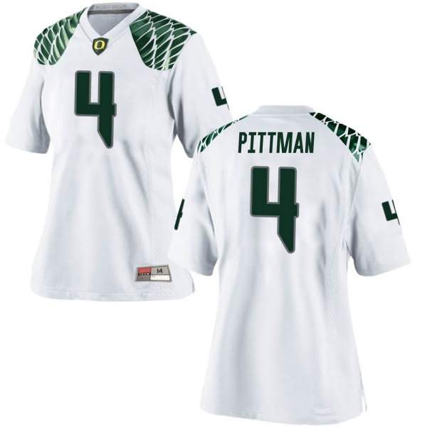 Oregon Ducks Women's #4 Mycah Pittman Football College Game White Jersey JBD71O1O