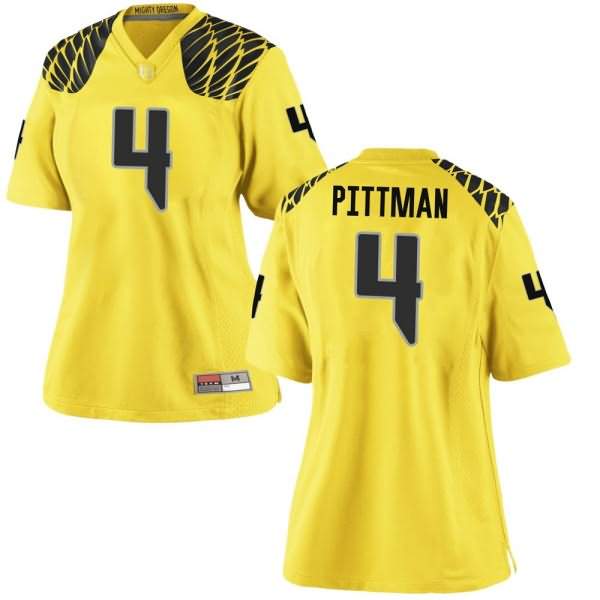 Oregon Ducks Women's #4 Mycah Pittman Football College Replica Gold Jersey OCV15O0M