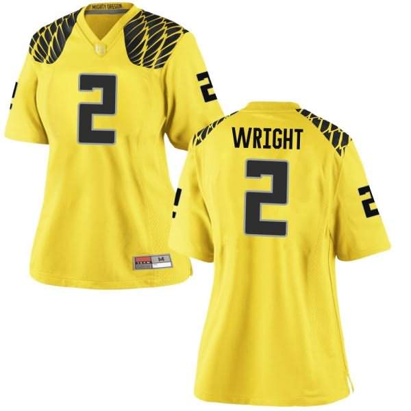 Oregon Ducks Women's #2 Mykael Wright Football College Game Gold Jersey FNY76O4M