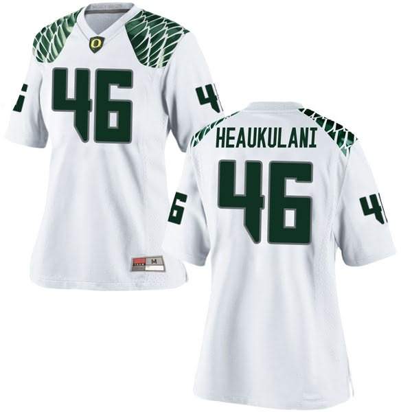 Oregon Ducks Women's #46 Nate Heaukulani Football College Replica White Jersey PFU60O1P