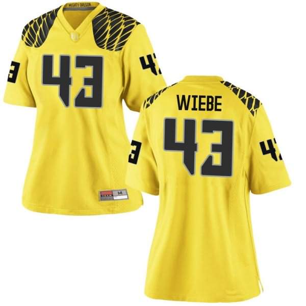 Oregon Ducks Women's #43 Nick Wiebe Football College Game Gold Jersey KYJ13O8F