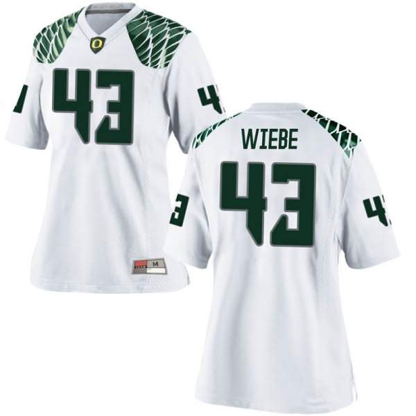 Oregon Ducks Women's #43 Nick Wiebe Football College Replica White Jersey UDK16O4Q