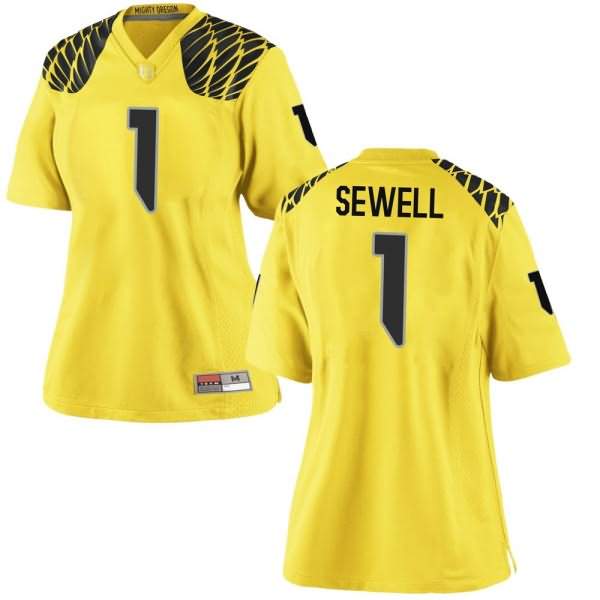 Oregon Ducks Women's #1 Noah Sewell Football College Game Gold Jersey MNC08O7R