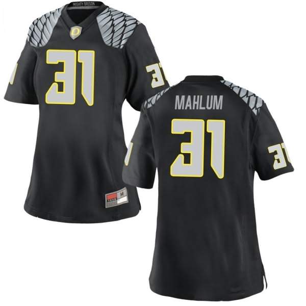 Oregon Ducks Women's #31 Race Mahlum Football College Game Black Jersey EFG17O6Z