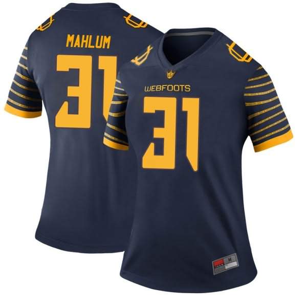 Oregon Ducks Women's #31 Race Mahlum Football College Legend Navy Jersey TXJ42O5J