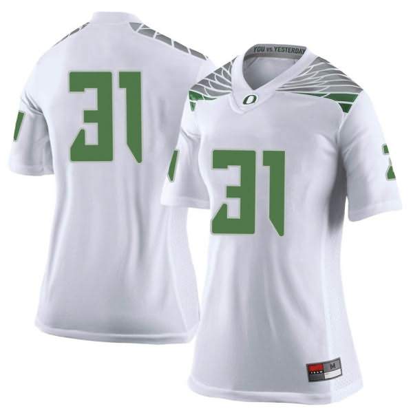 Oregon Ducks Women's #31 Race Mahlum Football College Limited White Jersey ZGF73O5U