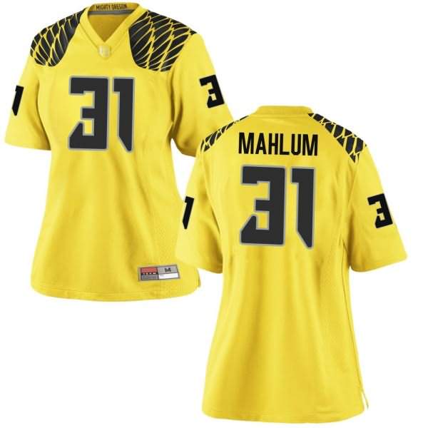 Oregon Ducks Women's #31 Race Mahlum Football College Replica Gold Jersey UHD31O8S