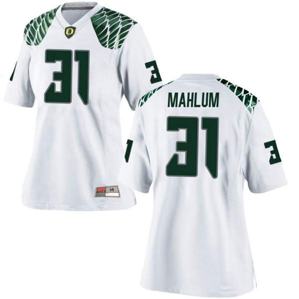 Oregon Ducks Women's #31 Race Mahlum Football College Replica White Jersey HPM83O2N