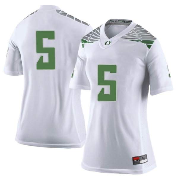 Oregon Ducks Women's #5 Sean Dollars Football College Limited White Jersey MKK48O8V