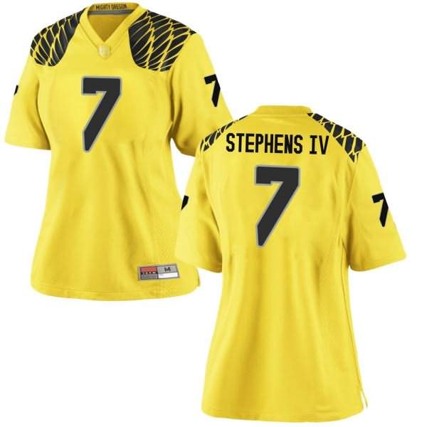 Oregon Ducks Women's #7 Steve Stephens IV Football College Game Gold Jersey PVO02O8R