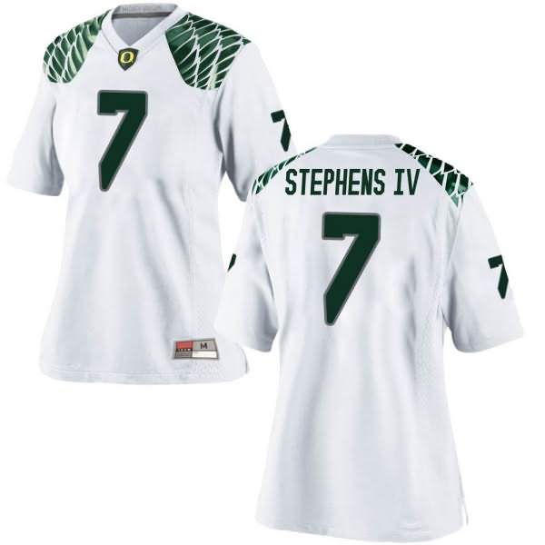 Oregon Ducks Women's #7 Steve Stephens IV Football College Game White Jersey ZYP78O7I