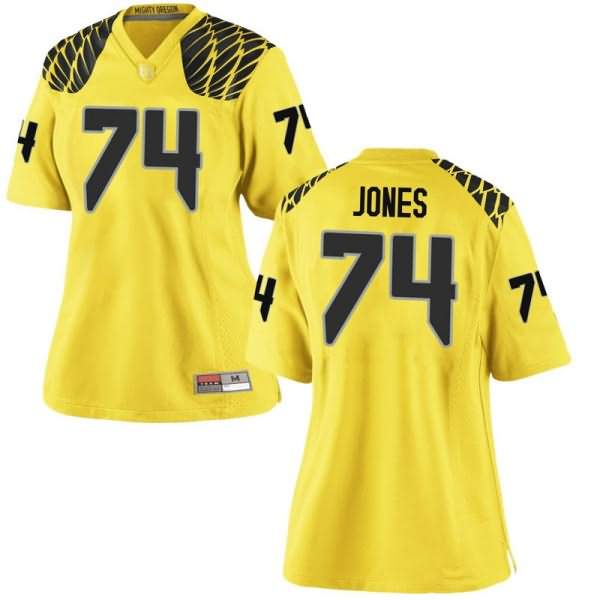 Oregon Ducks Women's #74 Steven Jones Football College Replica Gold Jersey CYM24O6F