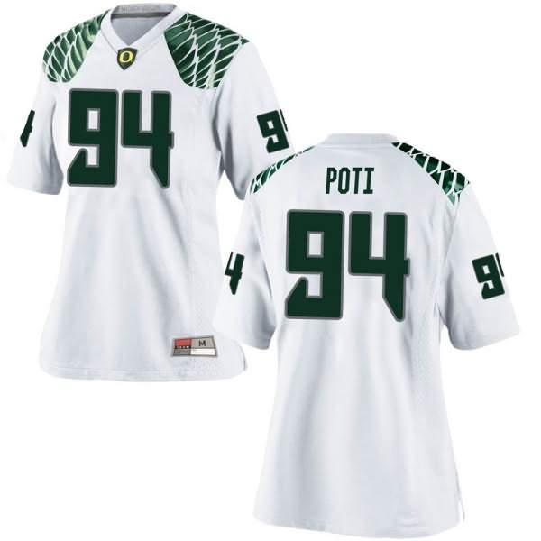 Oregon Ducks Women's #94 Sua'ava Poti Football College Replica White Jersey NZH46O2D