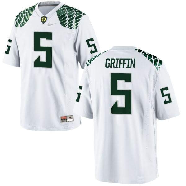 Oregon Ducks Women's #5 Taj Griffin Football College Authentic White Jersey CKV72O7B