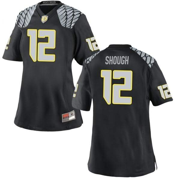 Oregon Ducks Women's #12 Tyler Shough Football College Replica Black Jersey RGT77O3T