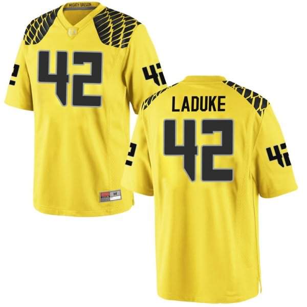 Oregon Ducks Youth #42 Jackson LaDuke Football College Game Gold Jersey WUJ38O5W