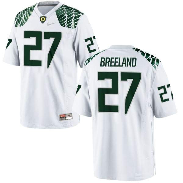 Oregon Ducks Youth #27 Jacob Breeland Football College Replica White Jersey XUQ56O8O