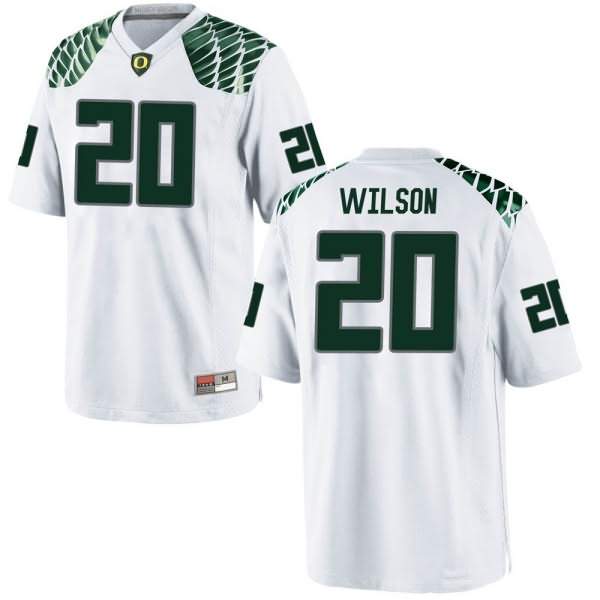 Oregon Ducks Youth #20 Jayvaun Wilson Football College Game White Jersey DBG33O4D