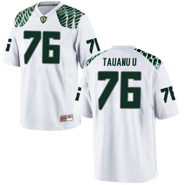 Oregon Ducks Youth #76 Jonah Tauanu'u Football College Replica White Jersey WNY78O6Q