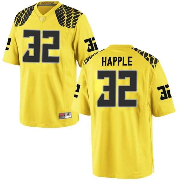 Oregon Ducks Youth #32 Jordan Happle Football College Game Gold Jersey VWE54O6Q